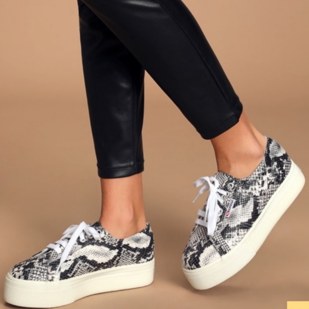 Superga 2790 PUFANW Platform Black White Snake Sneakers Size 9